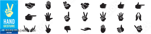 Hand gesture icon set. Editable stroke icons collection illustration vector.