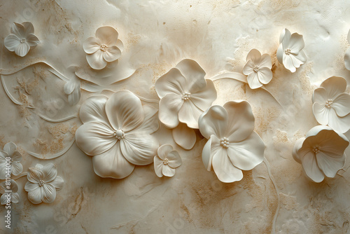 white flower on the wall The plaster wall serves as a blank canvas for this stunning display  its smooth surface providing the perfect backdrop for the intricate floral designs