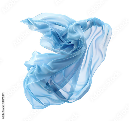 3d silk luxury flying texture. The flying blue silky cloth luxury fluid wave. Light blue textile drapery, flowing tissue isolated on a transparent background.