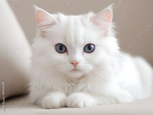 White Cat Animal Realistic Photo Illustration Art
