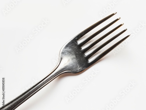 A fork with four tines on a white background. photo