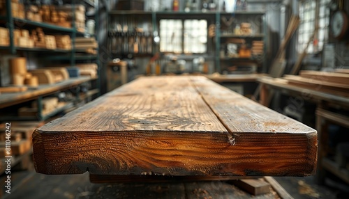 A wooden bench in a workshop. photo