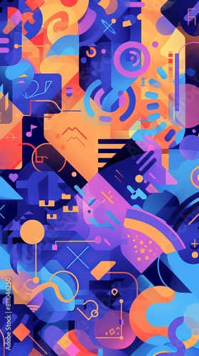 blue and purple  busy compositions  vector graphic  saas tech frequent use of diagonals  light orange and blue  social media icons  free brushwork