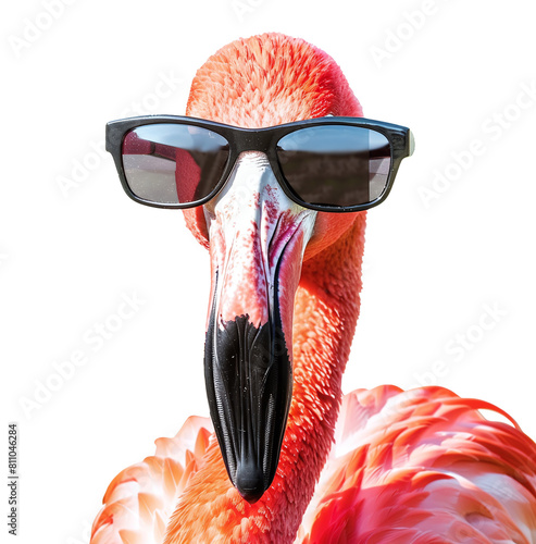 Cool Flamingo Wearing Sunglasses, Vibrant Portrait