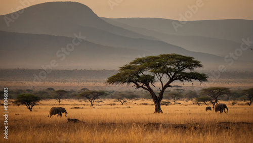 Savanna Majesty  African Landscape with Mountains in National Wildlife Park