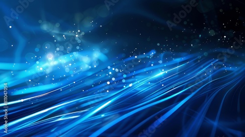 Blue abstract background with glowing particles.