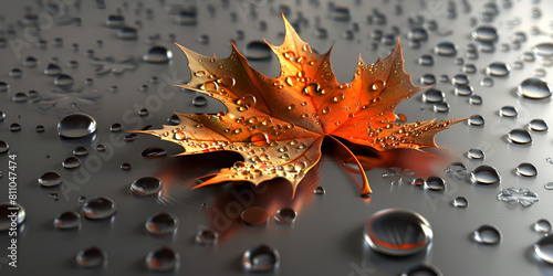 A charming Autunm leave with the water droplets  photo