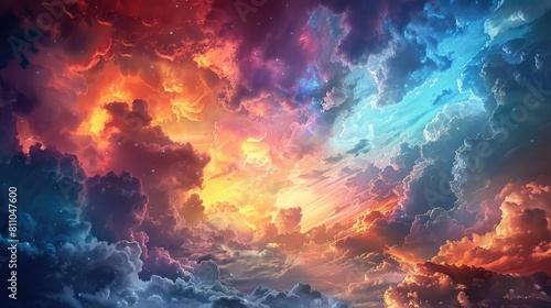 Idea of the Celestial Realm The stunning blend of colors during sunset and sunrise painted by the presence of clouds