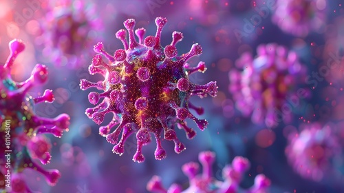 Vibrant Microscopic of Chickenpox Virus Particles in Abstract Scientific Visualization © vanilnilnilla