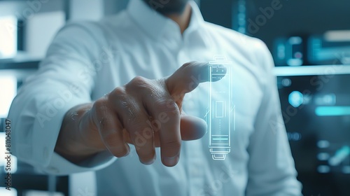 Businessman finger touch document management system hologram 