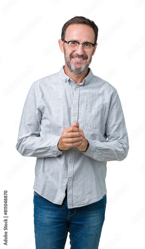 Handsome middle age elegant senior man wearing glasses over isolated background Hands together and fingers crossed smiling relaxed and cheerful. Success and optimistic Handsome middle age elegant senior man wearing glasses over isolated background Hands together and fingers crossed smiling relaxed and cheerful. Success and optimistic