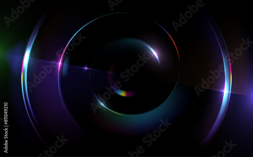 Circle neon light effect on black background photo