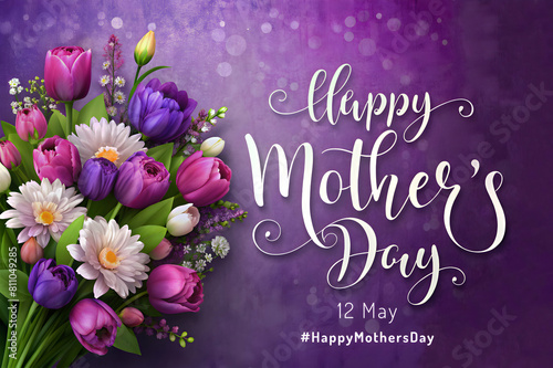 Stunning Mother’s Day Design: Flower Bouquet on Purple Background