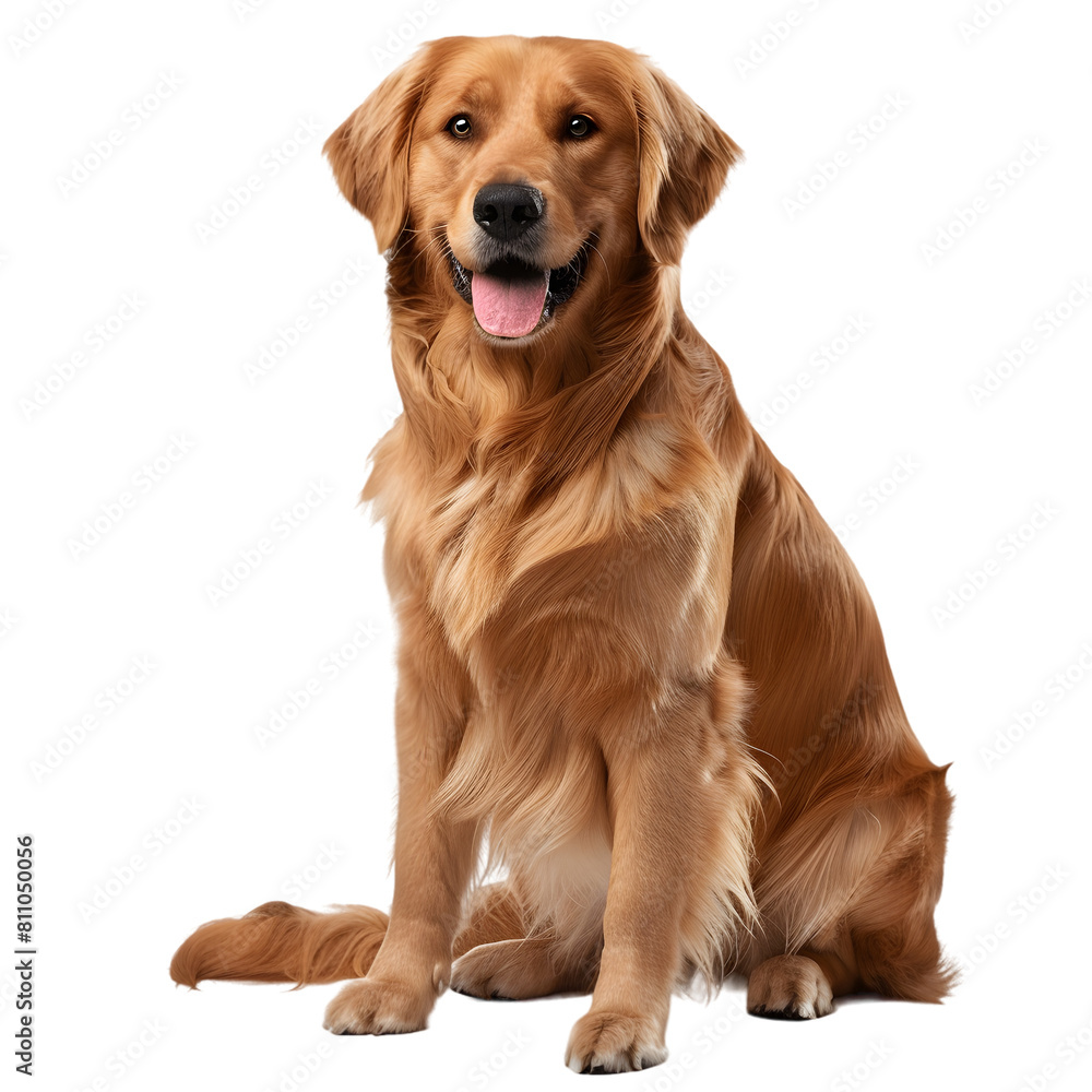 A Golden Retriever, exuding warmth and reliability, with a shiny golden coat, on a transparent background. 