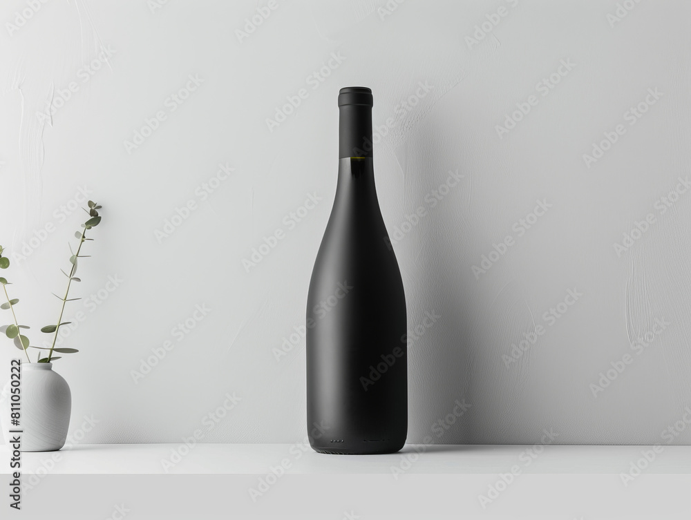 A matte black wine bottle next to a white vase with greenery on a pristine white surface, showcasing simplicity and modern design.
A matte black wine bottle next to a white vase with greenery on a pristine white surface, showcasing simplicity and modern design.
