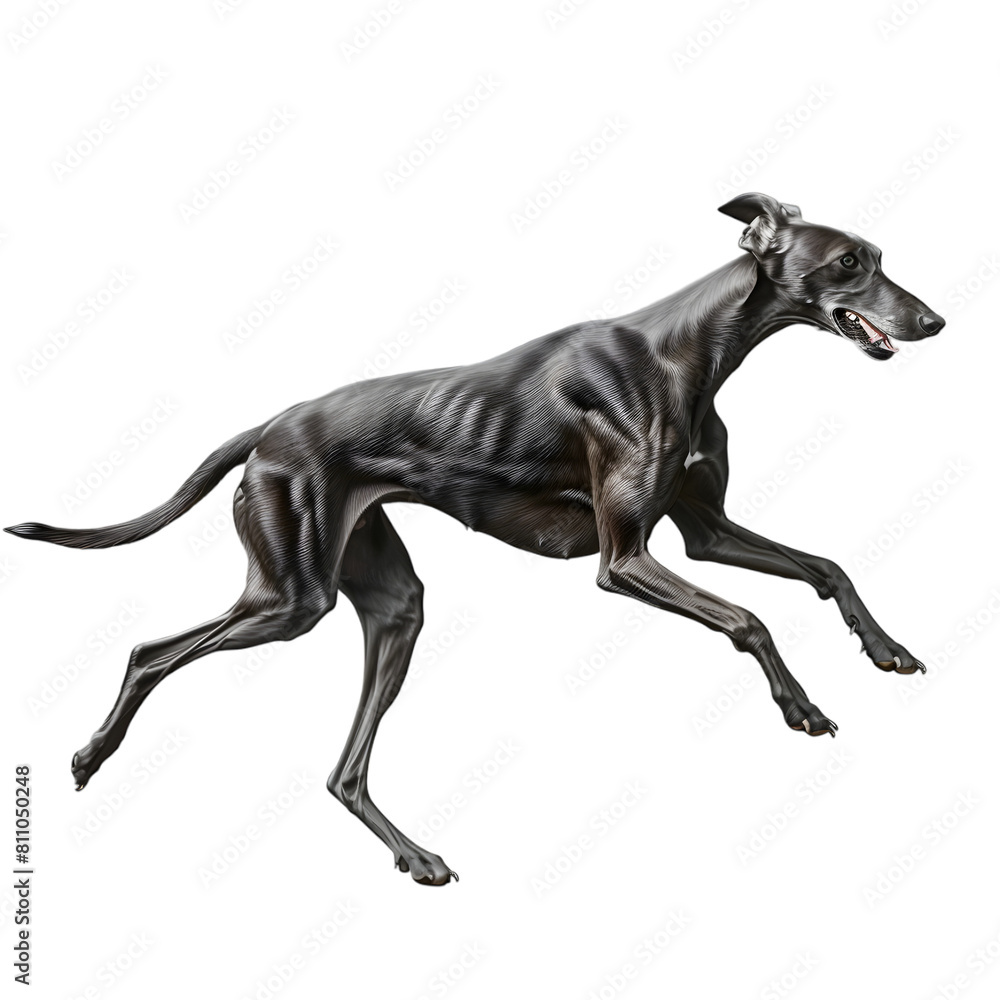 A Greyhound, sleek and fast, with a streamlined body and short coat, on a transparent background. A Greyhound, sleek and fast, with a streamlined body and short coat, on a transparent background.