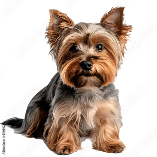 A Yorkshire Terrier, small in size with a fine, silky coat, on a transparent background. © transparent paradise