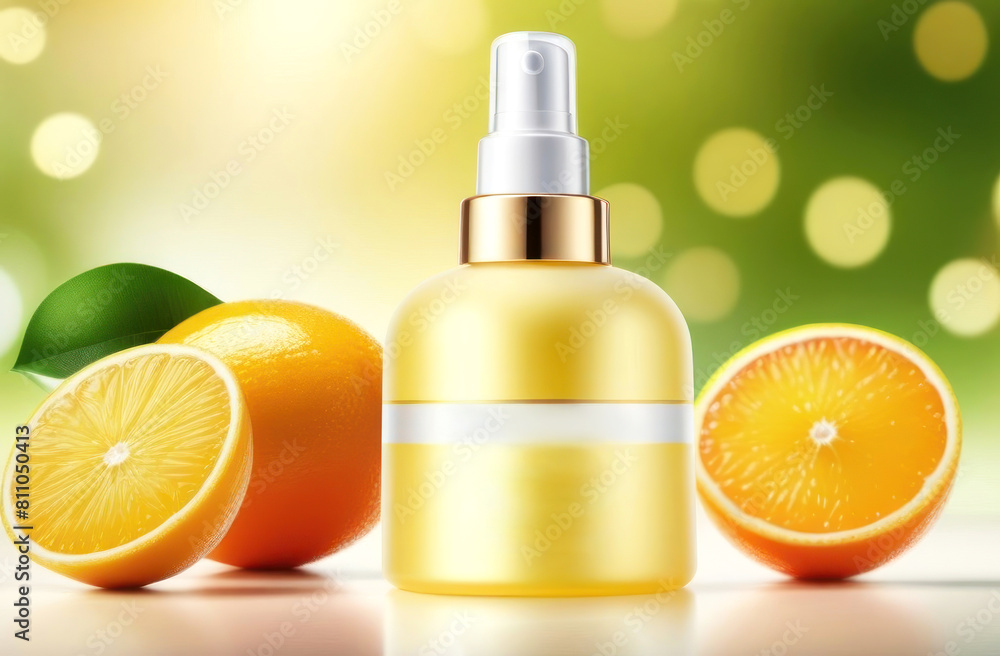 Elevate your skincare routine with this luxurious citrus-infused spray bottle, basked in soft light Elevate your skincare routine with this luxurious citrus-infused spray bottle, basked in soft light