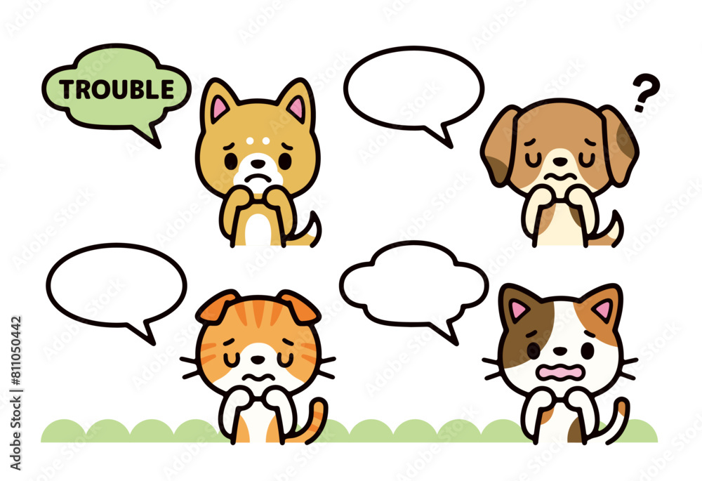 Cute illustration set of dog and cat in trouble Cute illustration set of dog and cat in trouble