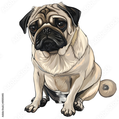 A Pug, charming and mischievous, with a wrinkled face and curled tail, on a transparent background. photo