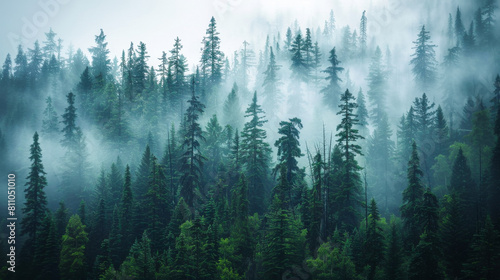 Dense Forest Covered in a Misty Veil 