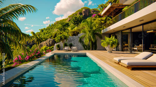 Luxury villa, private beach access, tropical opulence.