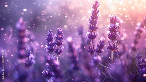 Ethereal Lavender Field with Sparkling Violet Glow