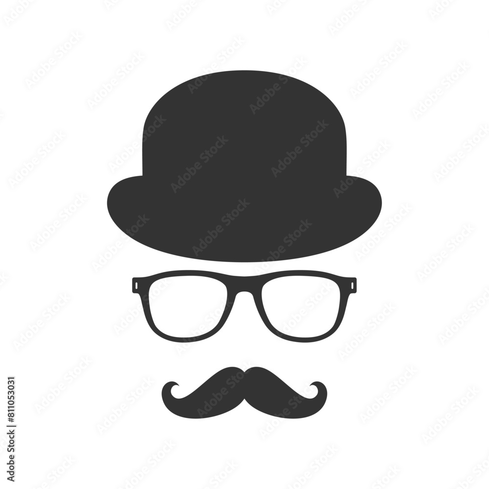 Hat, glasses and mustache graphic icon. Invisible person sign isolated on white background. Hipster style. Vector illustration Hat, glasses and mustache graphic icon. Invisible person sign isolated on white background. Hipster style. Vector illustration