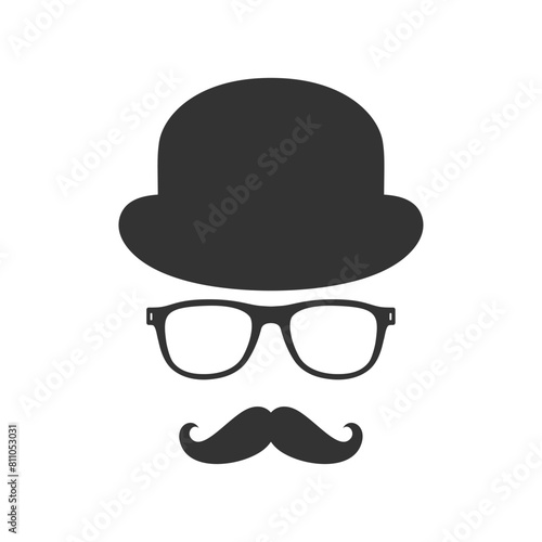 Hat, glasses and  mustache graphic icon. Invisible person sign isolated on white background. Hipster style. Vector illustration