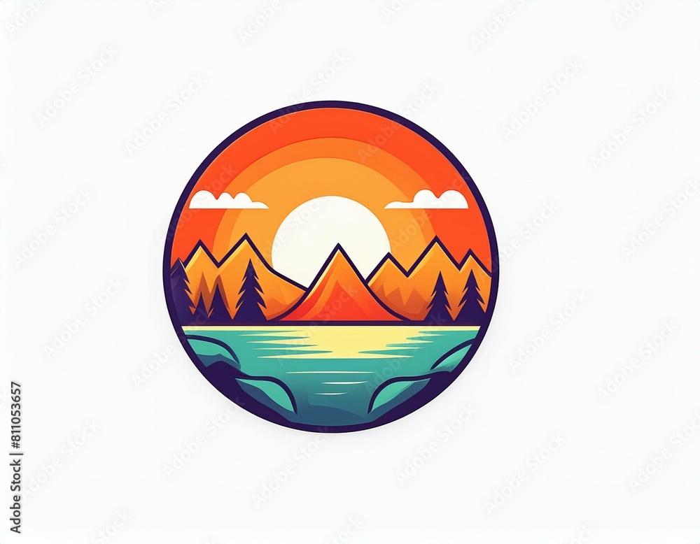 Obraz premium logo paysage mer et montagne, voyage en ia