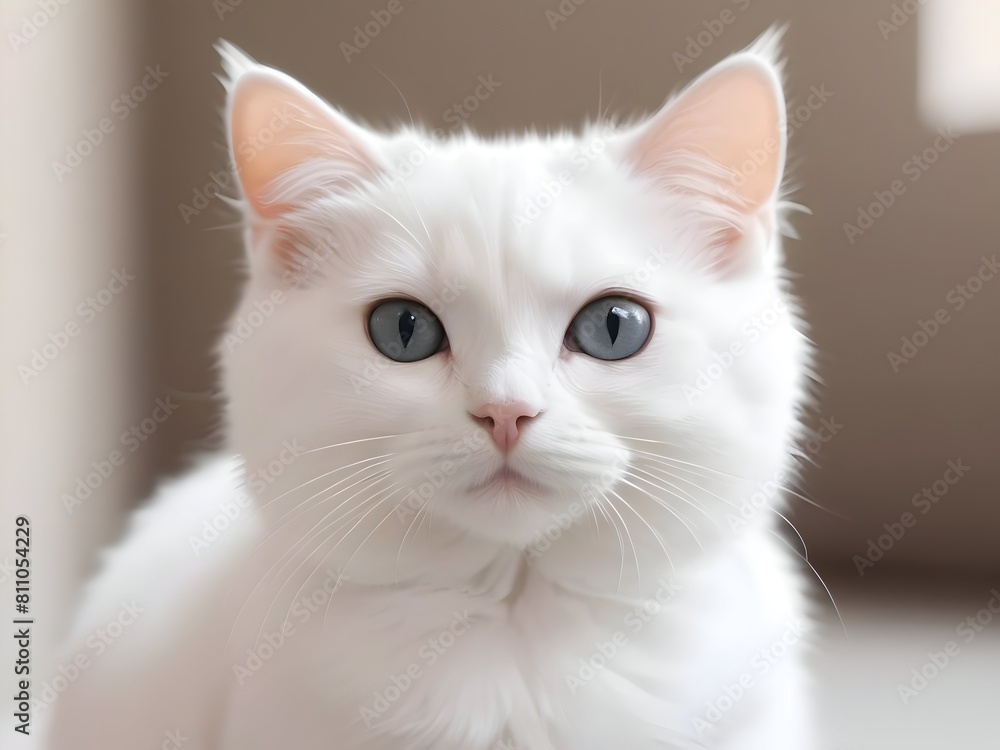 Fototapeta premium White Cat Animal Realistic Photo Illustration Art