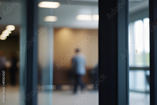 out of focus shot of Beautiful blurred background of a light modern office interior with panoramic windows and beautiful lighting Generative AI