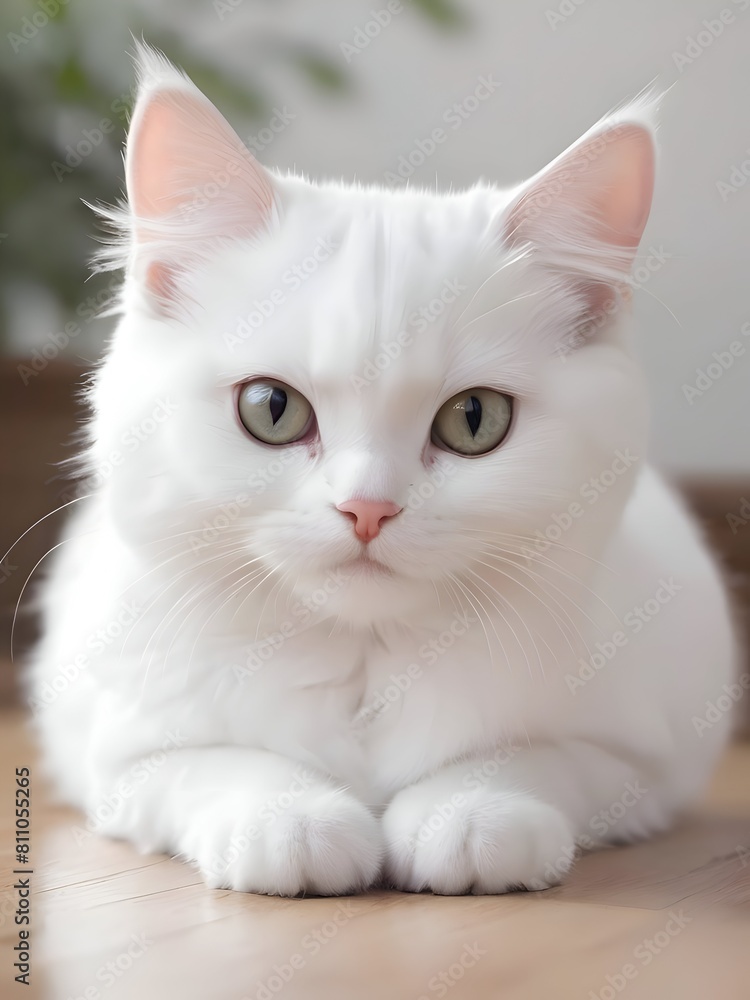 Fototapeta premium White Cat Animal Realistic Photo Illustration Art
