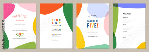 Set of abstract creative artistic templates. For poster, birthday, wedding and party invitation, greeting and business card, flyer,  brochure, email header, post in social networks, advertising.