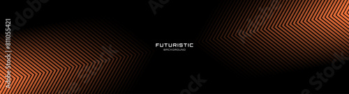 3D black orange techno abstract background overlap layer on dark space with glowing lines decoration. Modern graphic design element arrows style concept for web, poster, flyer, card, or brochure cover photo
