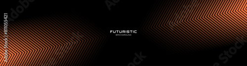 3D black orange techno abstract background overlap layer on dark space with glowing lines decoration. Modern graphic design element arrows style concept for web, poster, flyer, card, or brochure cover