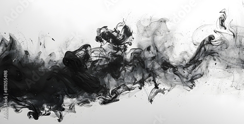 Black ink in water. Toxic black smoke movement on white background