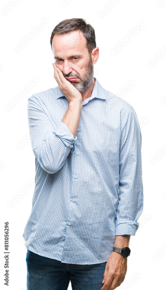 Middle age hoary senior business man over isolated background thinking looking tired and bored with depression problems with crossed arms. Middle age hoary senior business man over isolated background thinking looking tired and bored with depression problems with crossed arms.