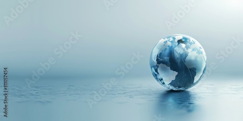 Earth globe on a reflective surface with blue background