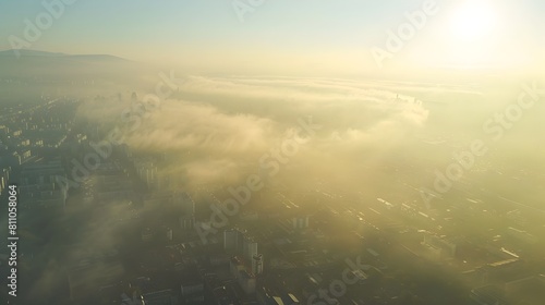 Tech Streamer Filming for Clean Air Awareness A City Engulfed in Smog from an Aerial View Generative ai