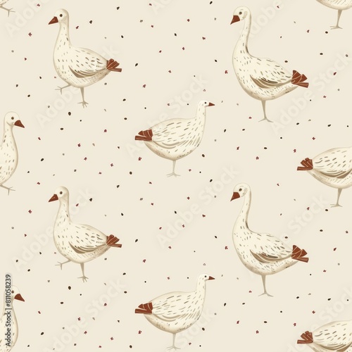 seamless children pattern in Victorian style of geese and red bows . ai generated photo