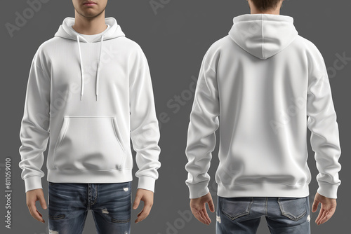 white t shirt on a white background, Use a transparent background for both the front and back views of the tee hoodie sweatshirt