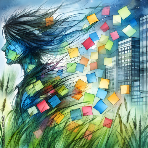 man with postit, artistical business portrait