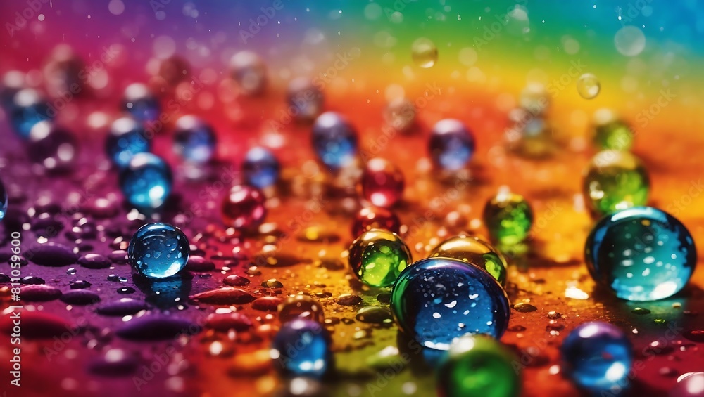 Realistic water droplets on rainbow background design wallpaper Stock ...