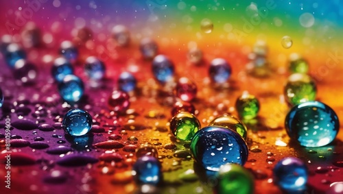 Realistic water droplets on rainbow background design wallpaper
