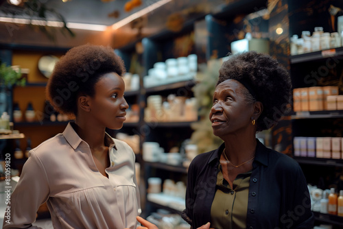 Two African American Women Engaging in a Friendly Chat Indoors Surrounded by Greenery