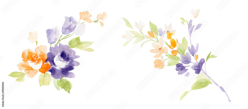 Watercolor flower elements and patterns Watercolor flower elements and patterns