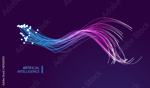 Ai technology banner blue pink background with digital lines technology light effect. Stream  internet network in futuristic style. Artificial Intelligence big data illustration vector. © SidorArt