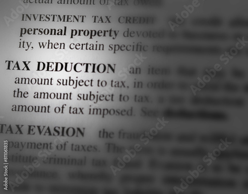 close up photo of the words tax deduction