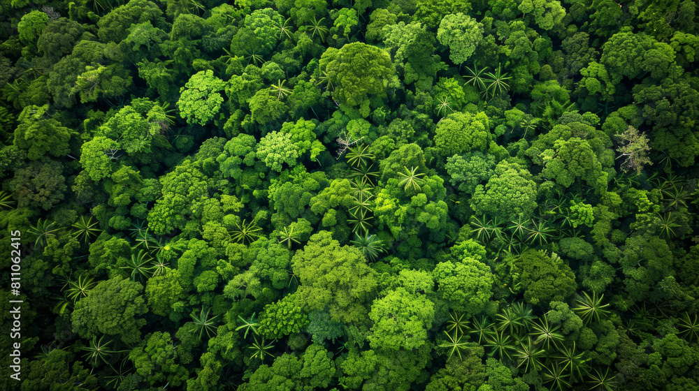 Overhead shot of a sprawling rainforest with a dense canopy, showing the rich biodiversity and vibrant greens Overhead shot of a sprawling rainforest with a dense canopy, showing the rich biodiversity and vibrant greens